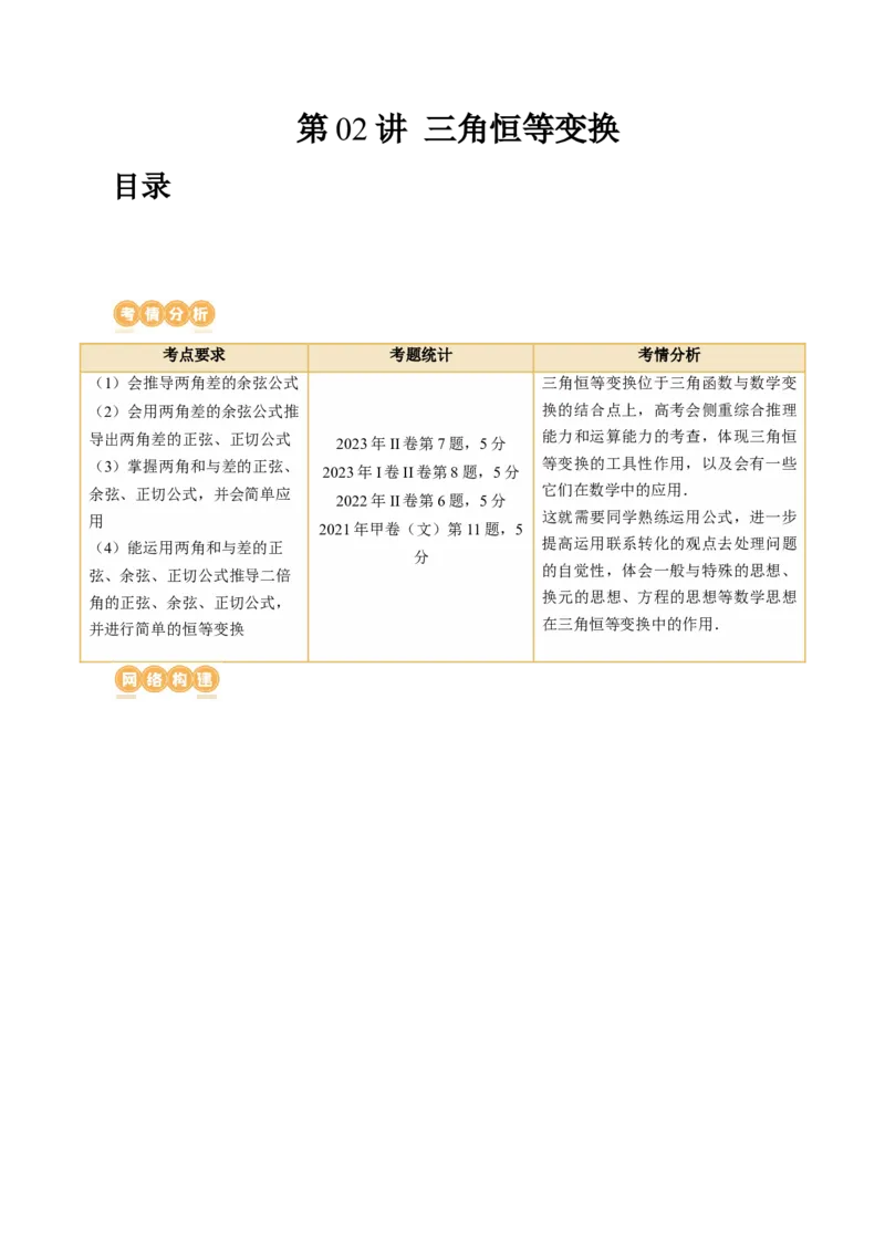 第02讲三角恒等变换（九大题型）（讲义）（解析版）_2.2025数学总复习_2024年新高考资料_1.2024一轮复习_2024年高考数学一轮复习讲练测（新教材新高考）_第四章三角函数、解三角形