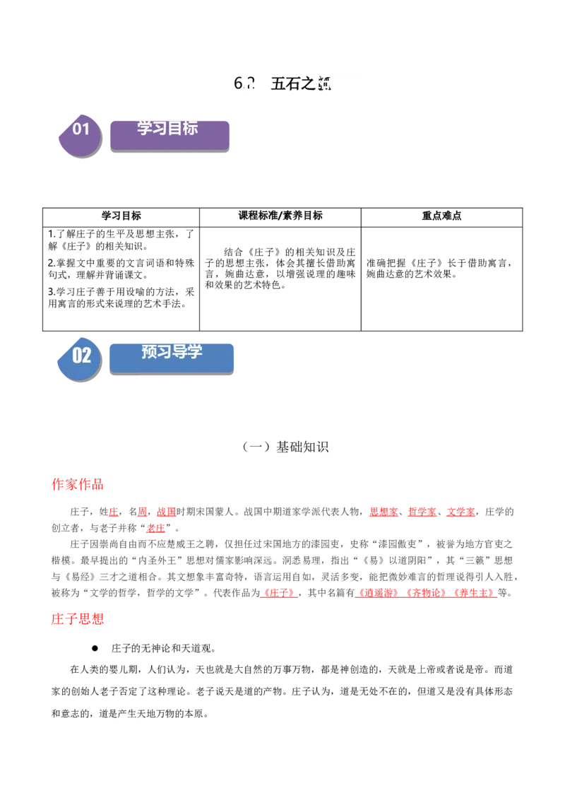 6.2《五石之瓠》（统编版选择性必修上册）（教师版）_高语_高中语文_选择性必修上册_同步讲义