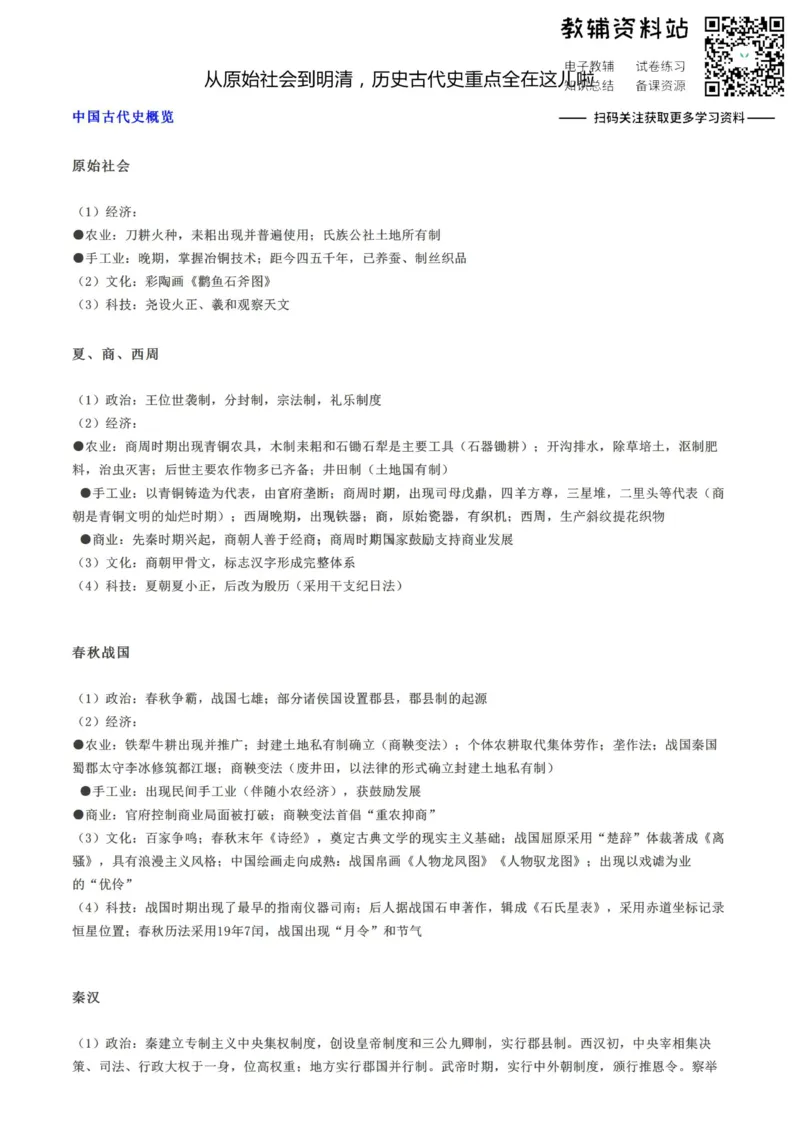 古代史从原始社会到明清，历史古代史重点全在这儿啦_高中全科精选资料包_历史精选资料包_资料干货