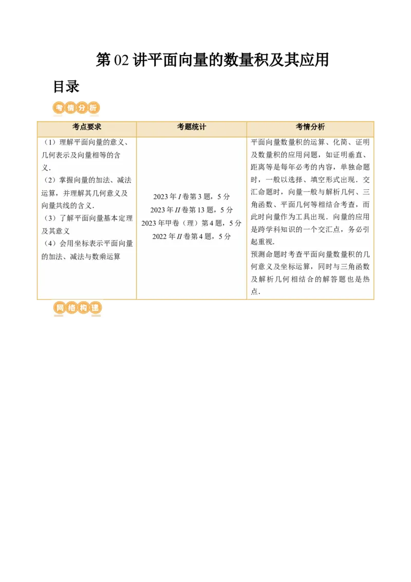 第02讲平面向量的数量积及其应用（七大题型）（讲义）（原卷版）_2.2025数学总复习_2024年新高考资料_1.2024一轮复习_2024年高考数学一轮复习讲练测（新教材新高考）