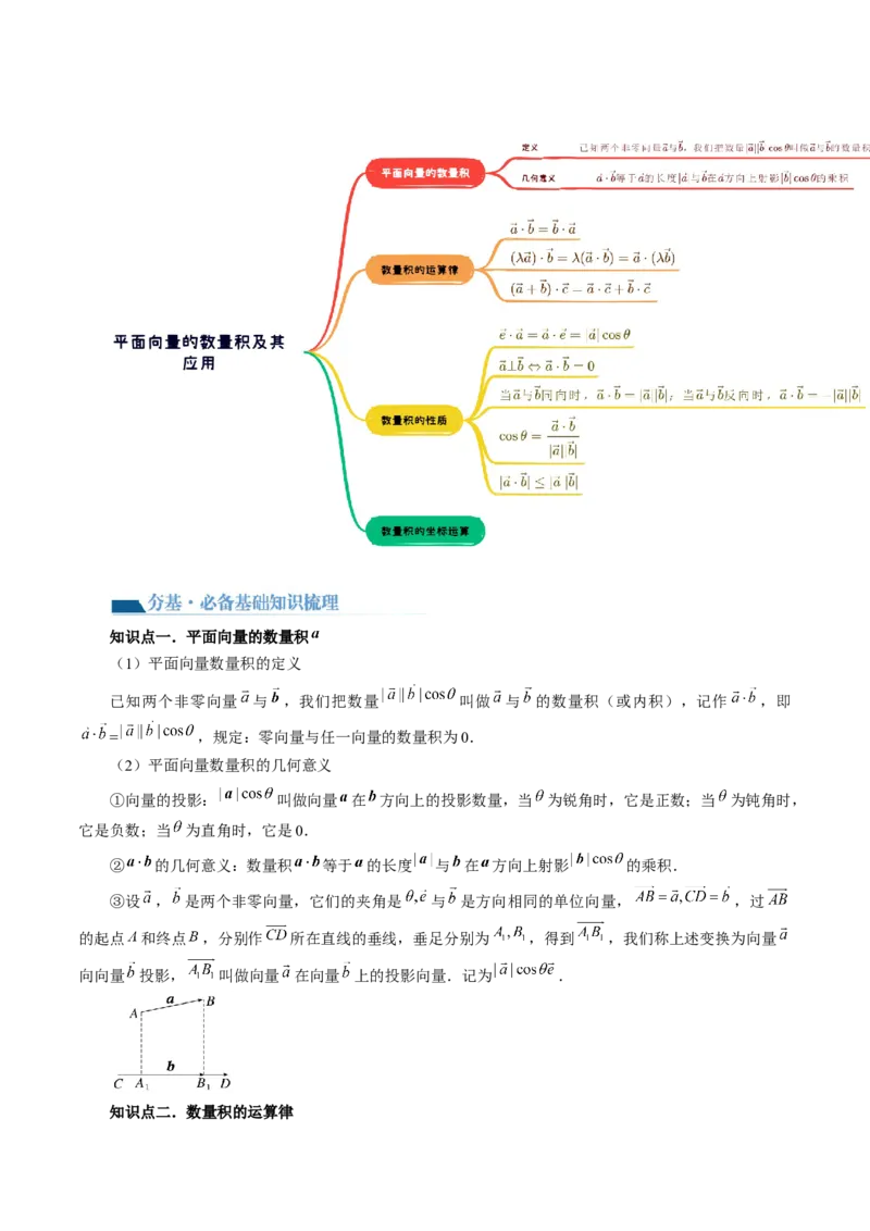 第02讲平面向量的数量积及其应用（七大题型）（讲义）（原卷版）_2.2025数学总复习_2024年新高考资料_1.2024一轮复习_2024年高考数学一轮复习讲练测（新教材新高考）