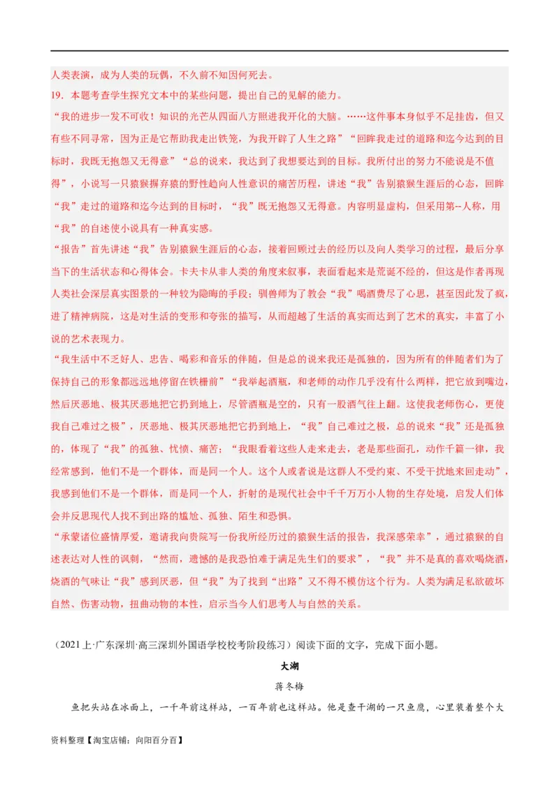 解密08文学类文本阅读小说之综合探究分析（分层训练）（解析版）_01高考语文_新高考复习资料_2024年新高考资料_二轮复习资料_分层训练_教师版（含答案解析）