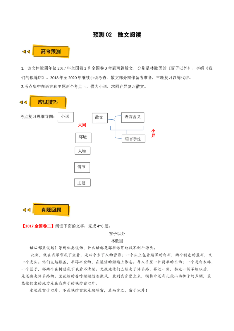 预测02文学类文本阅读之散文-临门一脚2021年高考语文三轮冲刺过关（新高考专用）（解析版）_01高考语文_12021年新高考资料