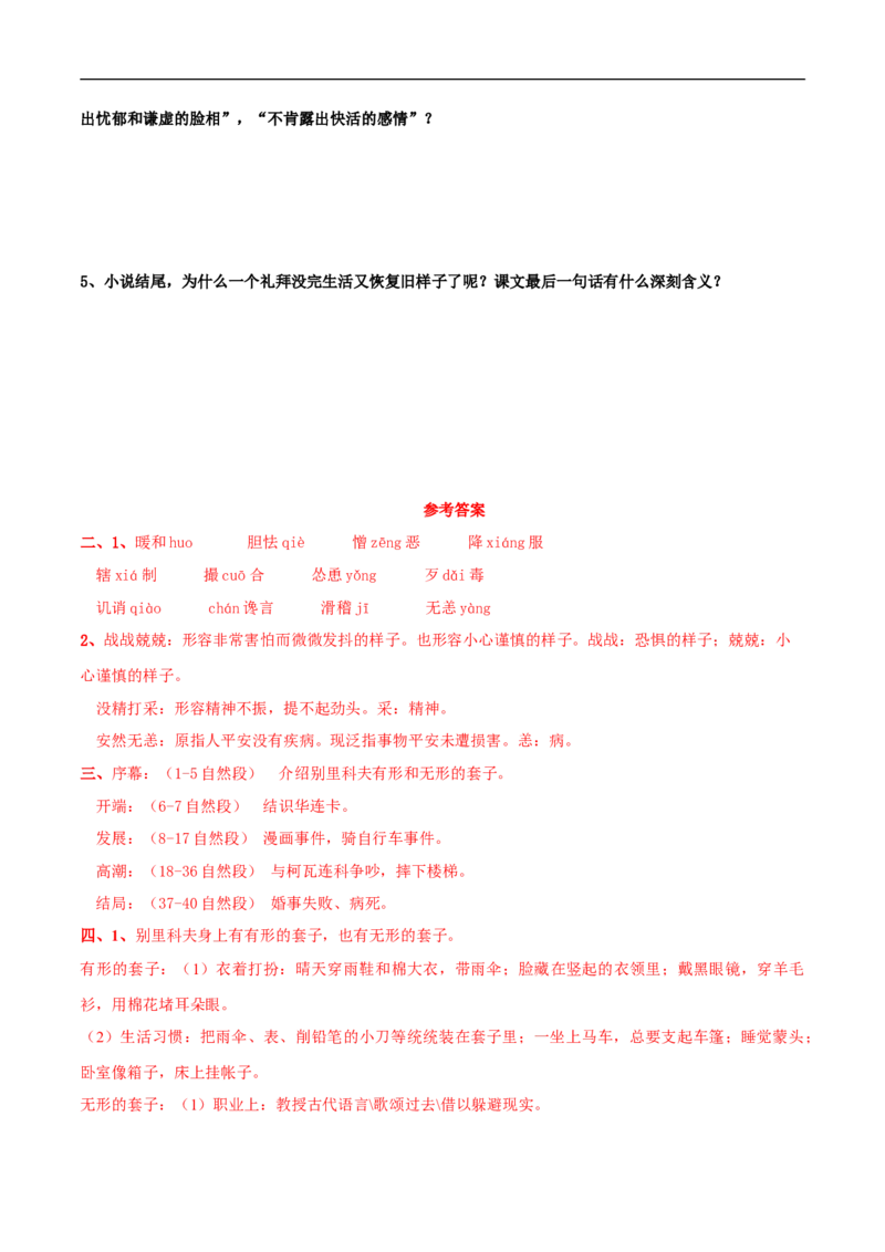 6.13.2《装在套子里的人》导学案（2）_高语_人教版高中语文_02部编高中语文必修下册_02第二套（课件+教案+学案+练习）配套版_03导学案