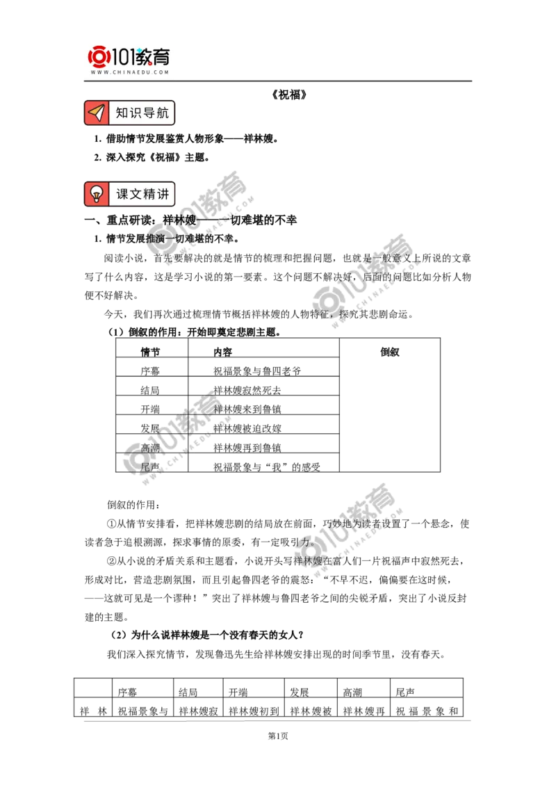 《祝福》_同步视频课高中语文_新版人教版_新人教版高中语文必修一二_新人教版高中语文必修第二册_101教育高一语文必修第二册配套学案和练习