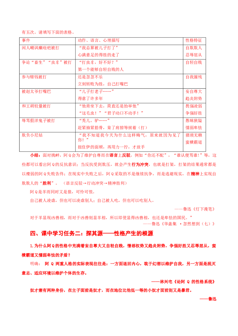 5-1《阿Q正传》（导学案）-（统编版选择性必修下册）_高语_高中语文_选择性必修下册_导学案