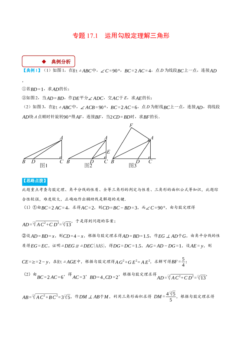 专题17.1运用勾股定理解三角形（压轴题专项讲练）（人教版）（学生版）_初中数学_八年级数学下册（人教版）_压轴题专项-V5_2025版