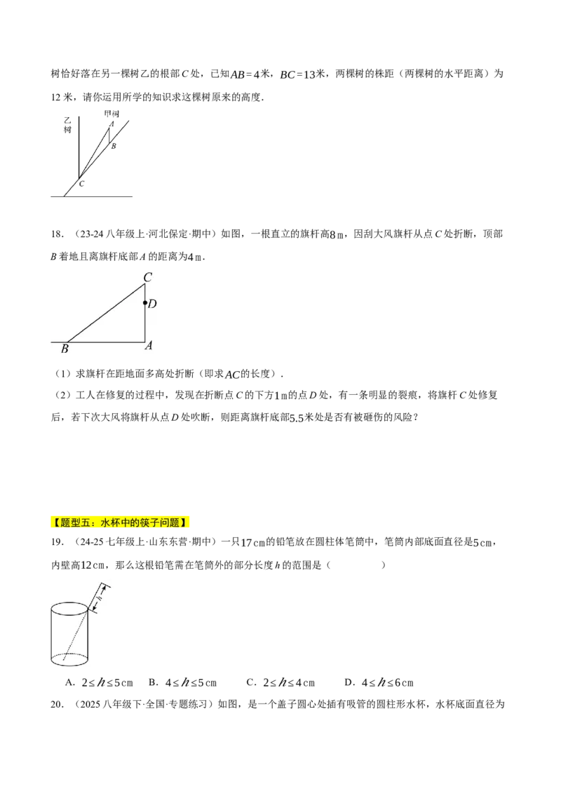 专题17.2勾股定理的应用（十大题型总结）（压轴题专项讲练）（人教版）（学生版）_初中数学_八年级数学下册（人教版）_压轴题专项-V5_2025版