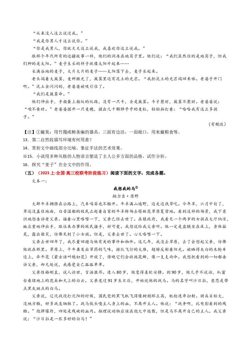 重难点10现代文阅读II散文阅读中艺术形象分析（原卷版）_01高考语文_4.22024年新高考资料_3.2024专项复习_2024年高考语文热点&middot;重点&middot;难点专练（新高考专用）