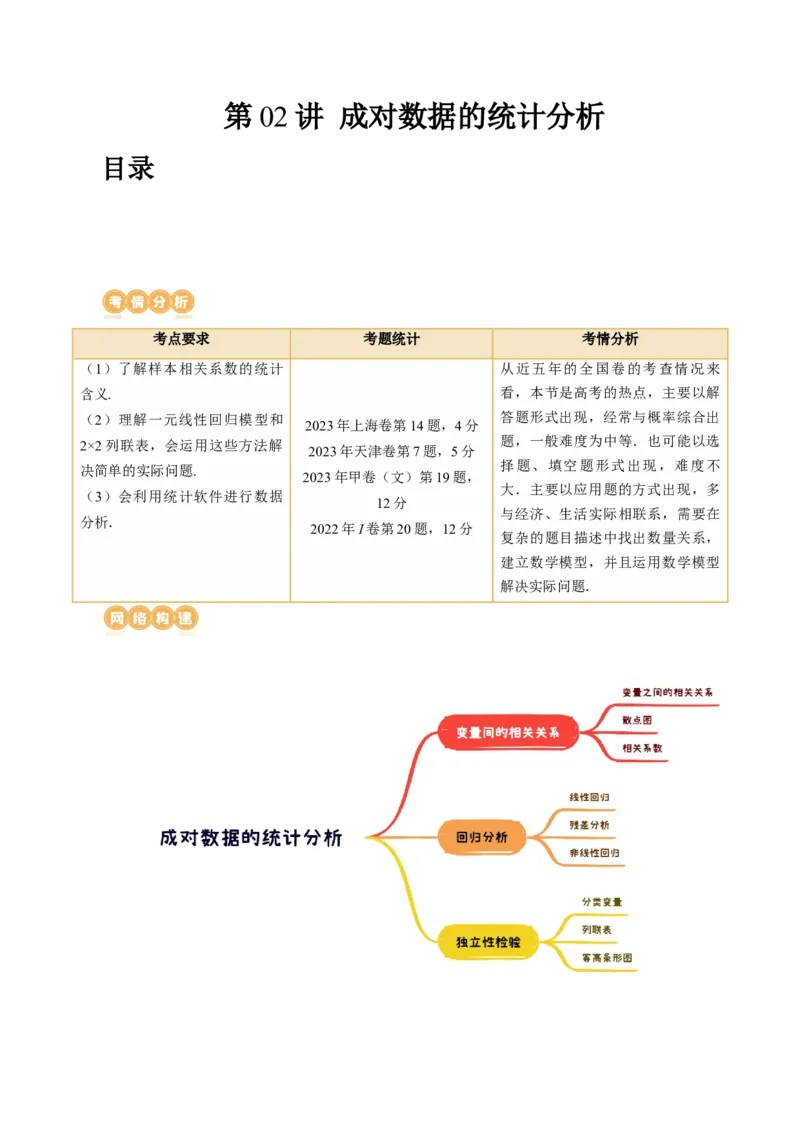 第02讲成对数据的统计分析（五大题型）（讲义）（解析版）_2.2025数学总复习_2024年新高考资料_1.2024一轮复习_2024年高考数学一轮复习讲练测（新教材新高考）