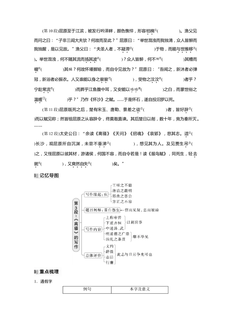 选择性必修中册(一)　单篇梳理1　屈原列传_01高考语文_5.22025年新高考资料_2025新高考一轮复习语文_2025语文大一轮复习讲义学生用书Word版文档_学生用书_选择性必修中册(一)