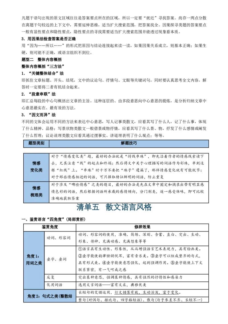 记背手册07：高考散文阅读知识清单（基本知识结构思路句段作用内容概括语言风格艺术技巧散文意蕴）[h][46708015]_01高考语文_52025年新高考资料_一轮复习