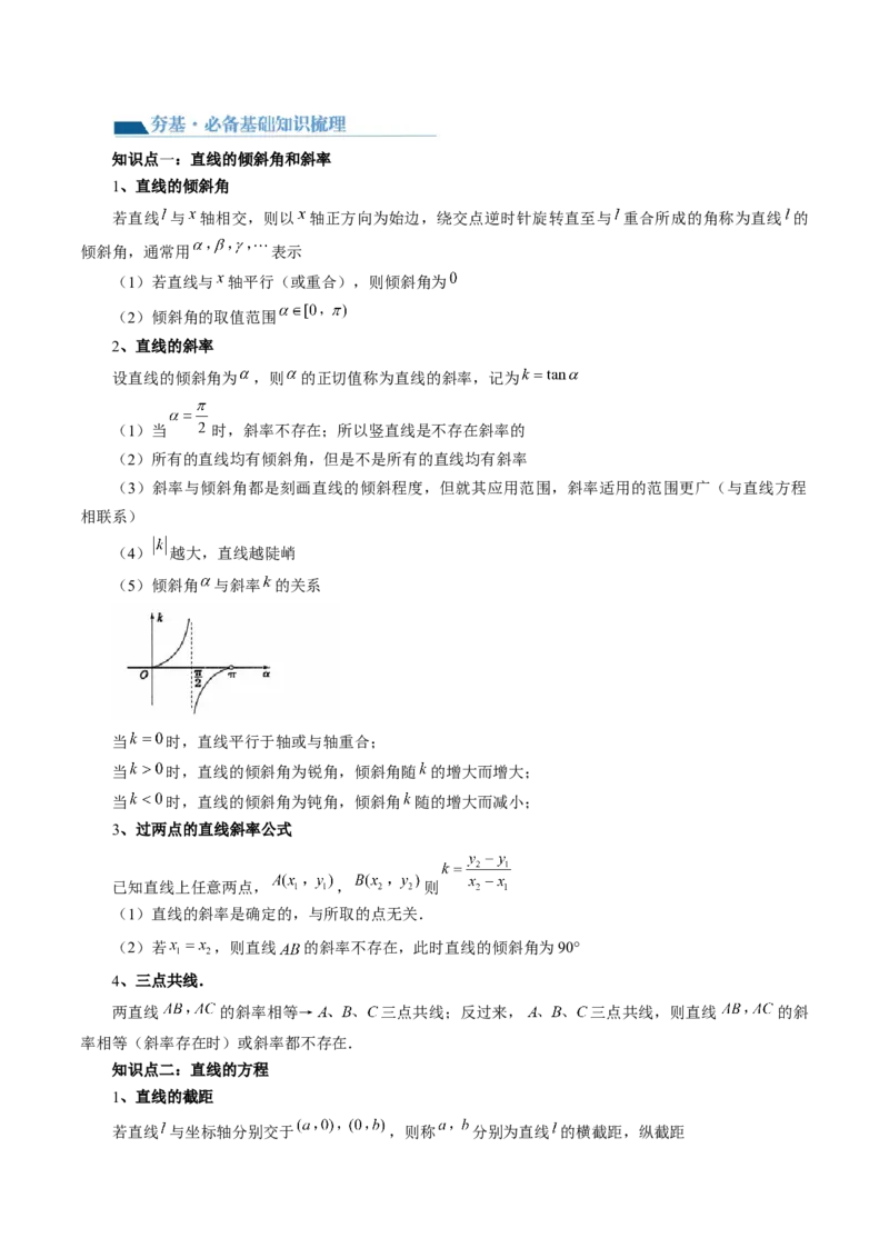 第01讲直线的方程（九大题型）（讲义）（原卷版）_2.2025数学总复习_2024年新高考资料_1.2024一轮复习_2024年高考数学一轮复习讲练测（新教材新高考）_第八章平面解析几何