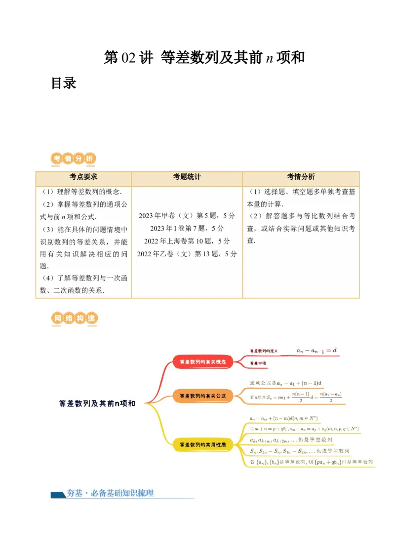 第02讲等差数列及其前n项和（十大题型）（讲义）（原卷版）_2.2025数学总复习_2024年新高考资料_1.2024一轮复习_2024年高考数学一轮复习讲练测（新教材新高考）_第六章数列