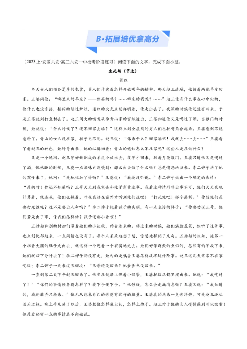 解密08文学类文本阅读小说之综合探究分析（分层训练）（解析版）_01高考语文_4.22024年新高考资料_2.2024二轮复习