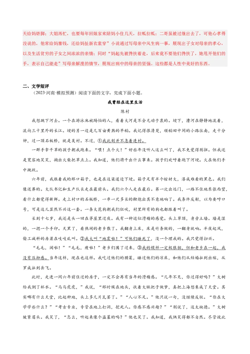 解密13文学类文本群文阅读之双文短评（分层训练）（解析版）_01高考语文_4.22024年新高考资料_2.2024二轮复习