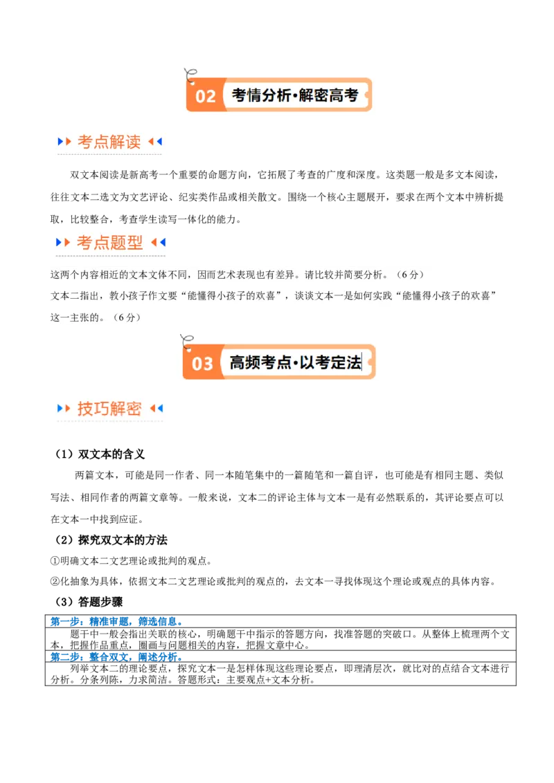 解密13文学类文本群文阅读之双文短评（讲义）（解析版）_01高考语文_4.22024年新高考资料_2.2024二轮复习