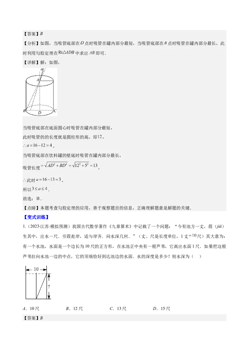 专题17.2勾股定理的应用之十一大考点(教师版)_初中数学_八年级数学下册（人教版）_重难点专题提优-V8