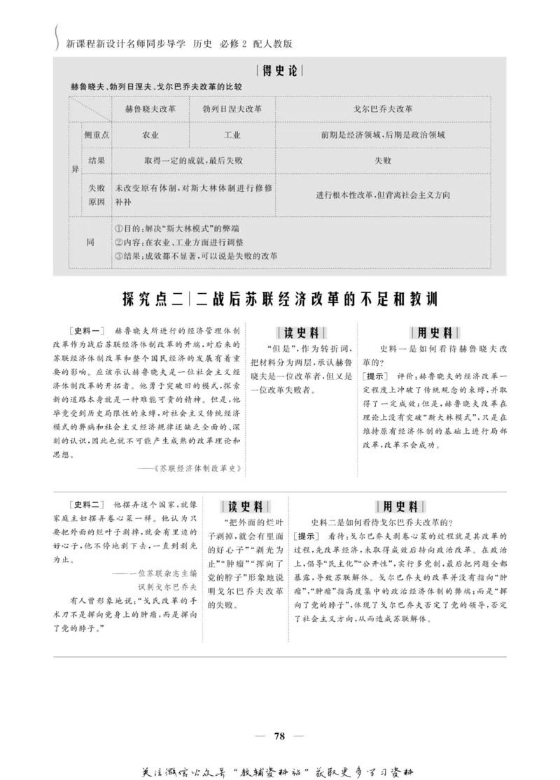 名师同步导学历史人教版必修2_名师同步导学_高中历史
