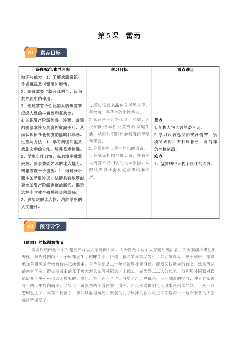 5.《雷雨（节选）》（教师版）_高语_高中语文_必修下册_同步讲义