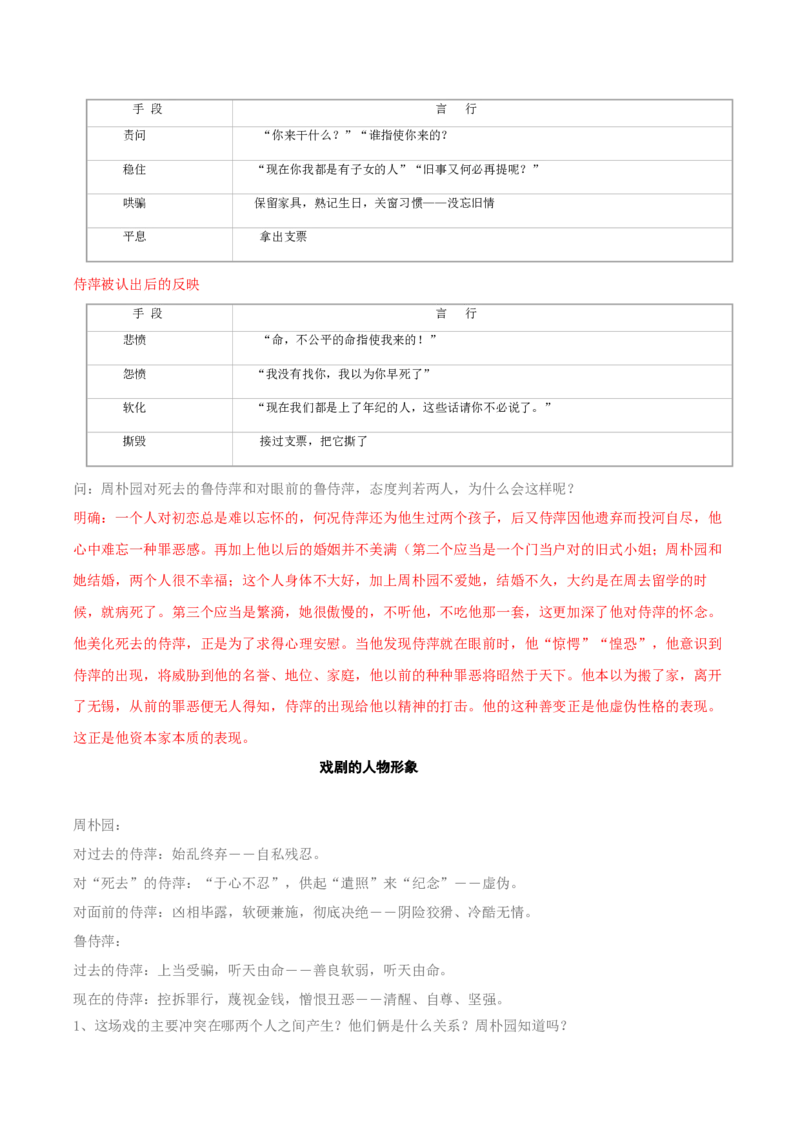 5.《雷雨（节选）》（教师版）_高语_高中语文_必修下册_同步讲义