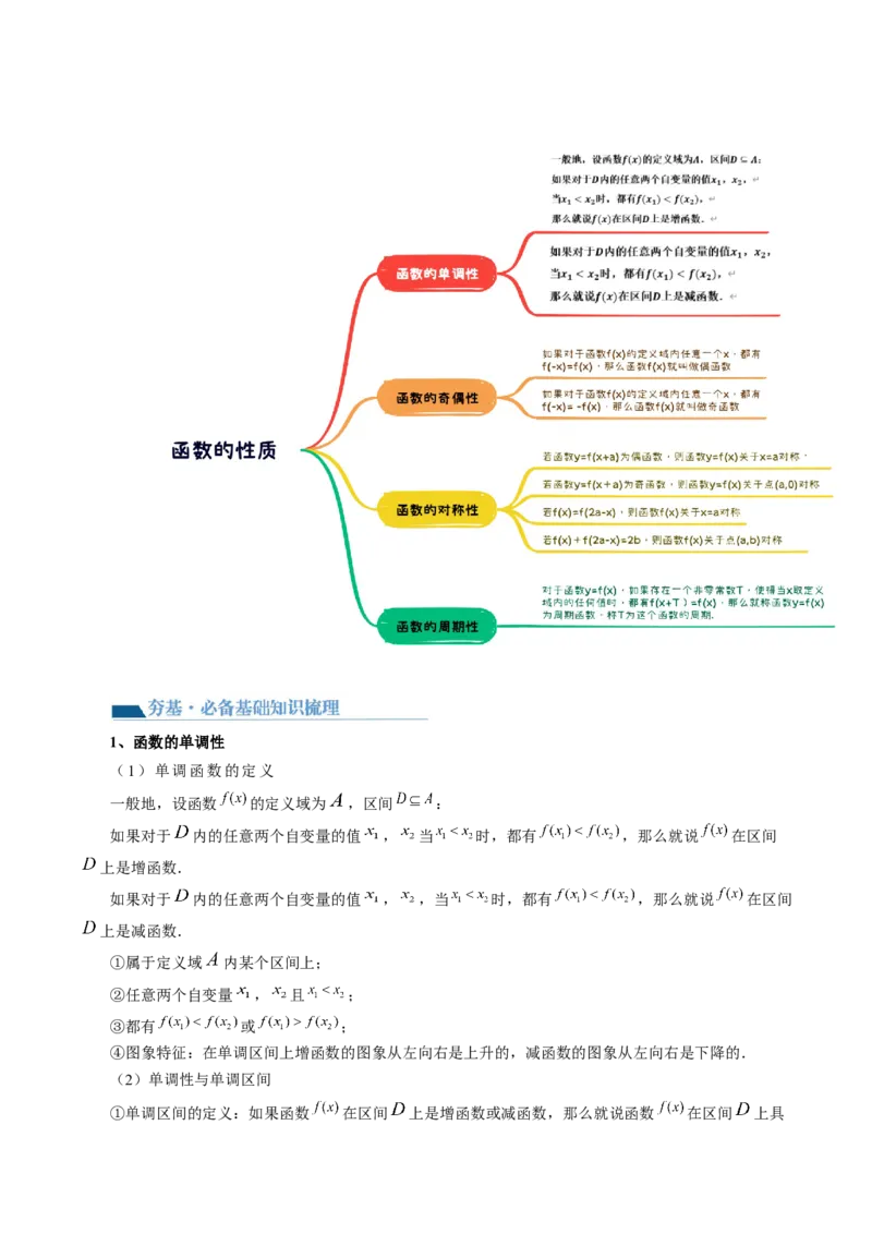 第02讲函数的性质：单调性、奇偶性、周期性、对称性（讲义）（原卷版）_2.2025数学总复习_2024年新高考资料_1.2024一轮复习_2024年高考数学一轮复习讲练测（新教材新高考）