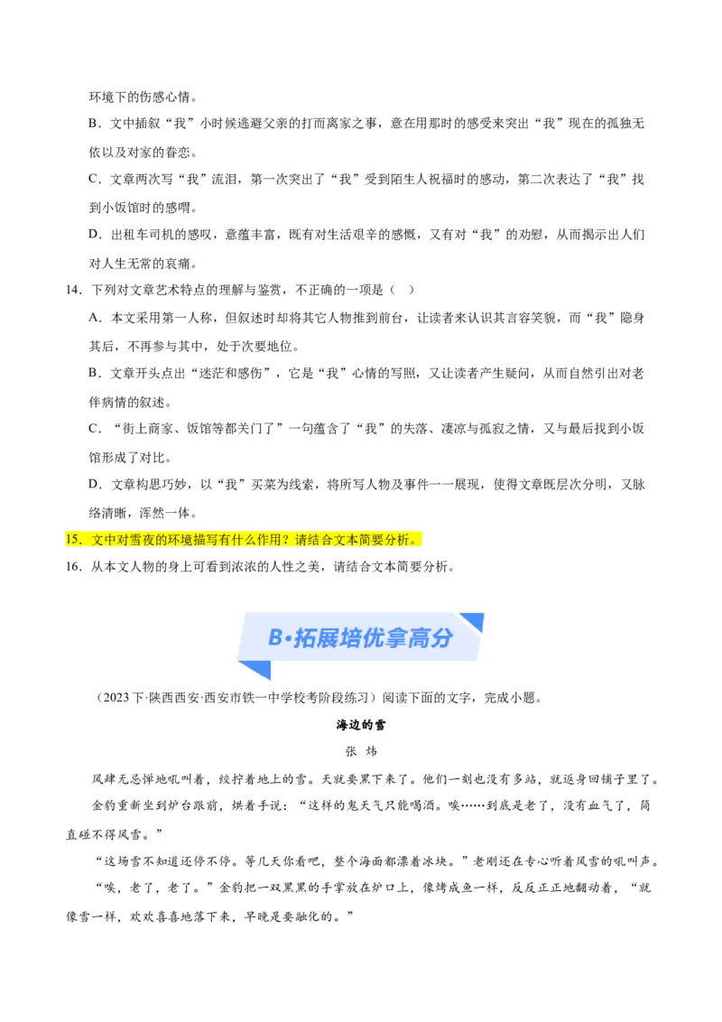 解密06文学类文本阅读小说之环境分析（分层训练）（原卷版）_01高考语文_新高考复习资料_2024年新高考资料_二轮复习资料_分层训练