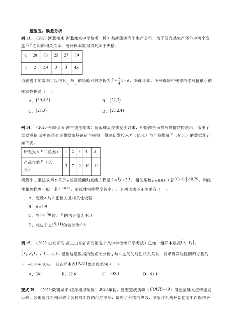 第02讲成对数据的统计分析（五大题型）（讲义）（原卷版）_2.2025数学总复习_2024年新高考资料_1.2024一轮复习_2024年高考数学一轮复习讲练测（新教材新高考）