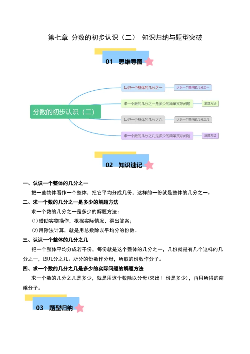 第七章分数的初步认识（二）知识归纳与题型突破（学生版）-（苏教版）(1)_三年级数学下册（苏教版）_单元知识复习专项-K49_2025版