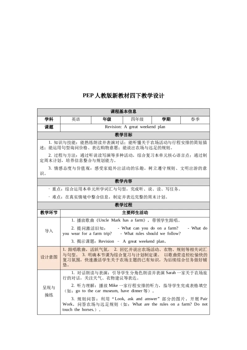 四下Unit6Onthefarm单元整体教学设计_00单元整体教学设计完整版
