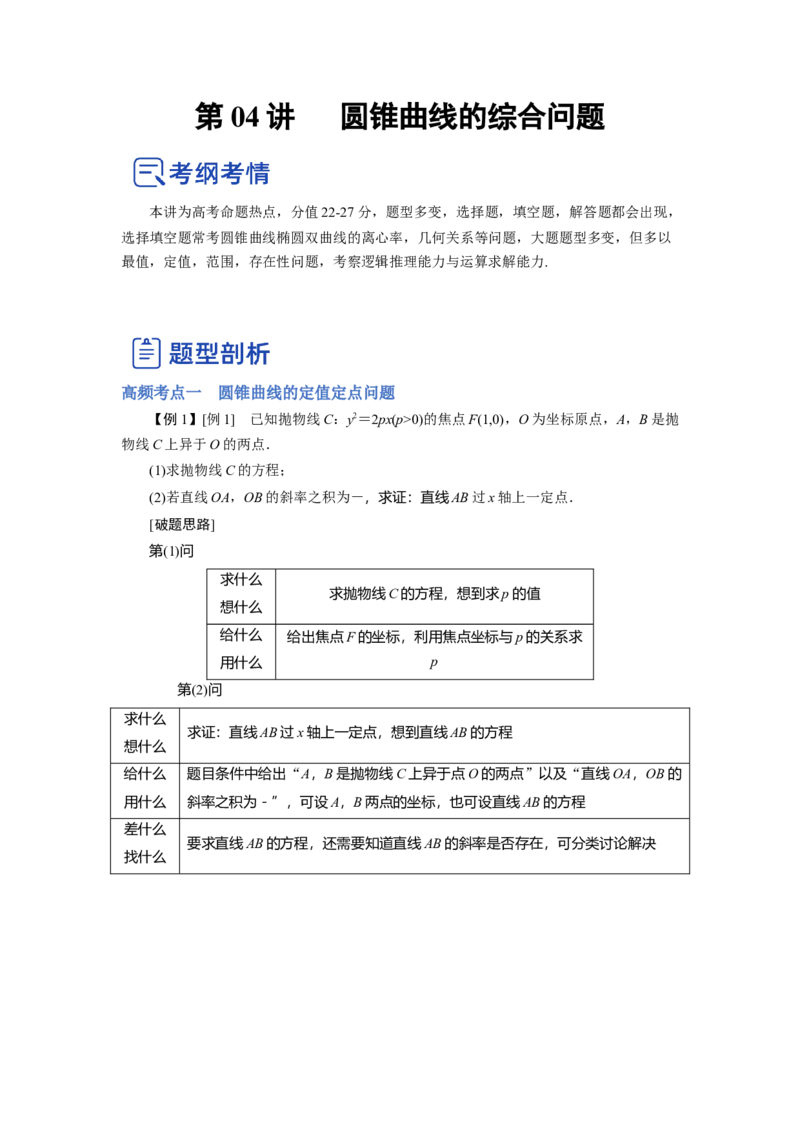 第04讲圆锥曲线的综合问题（讲）-2023年高考数学一轮复习讲练测（全国通用）（原卷版）_2.2025数学总复习_赠品通用版（老高考）复习资料_一轮复习_专题09圆锥曲线