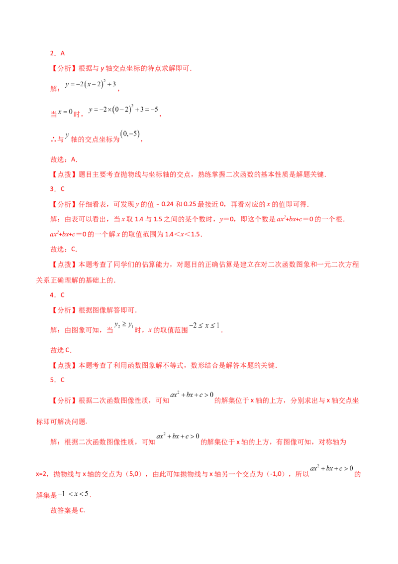 专题22.24二次函数与一元二次方程（分层练习）（基础练）-（人教版）_初中数学_九年级数学上册（人教版）_专题突破练习-V4_2024版
