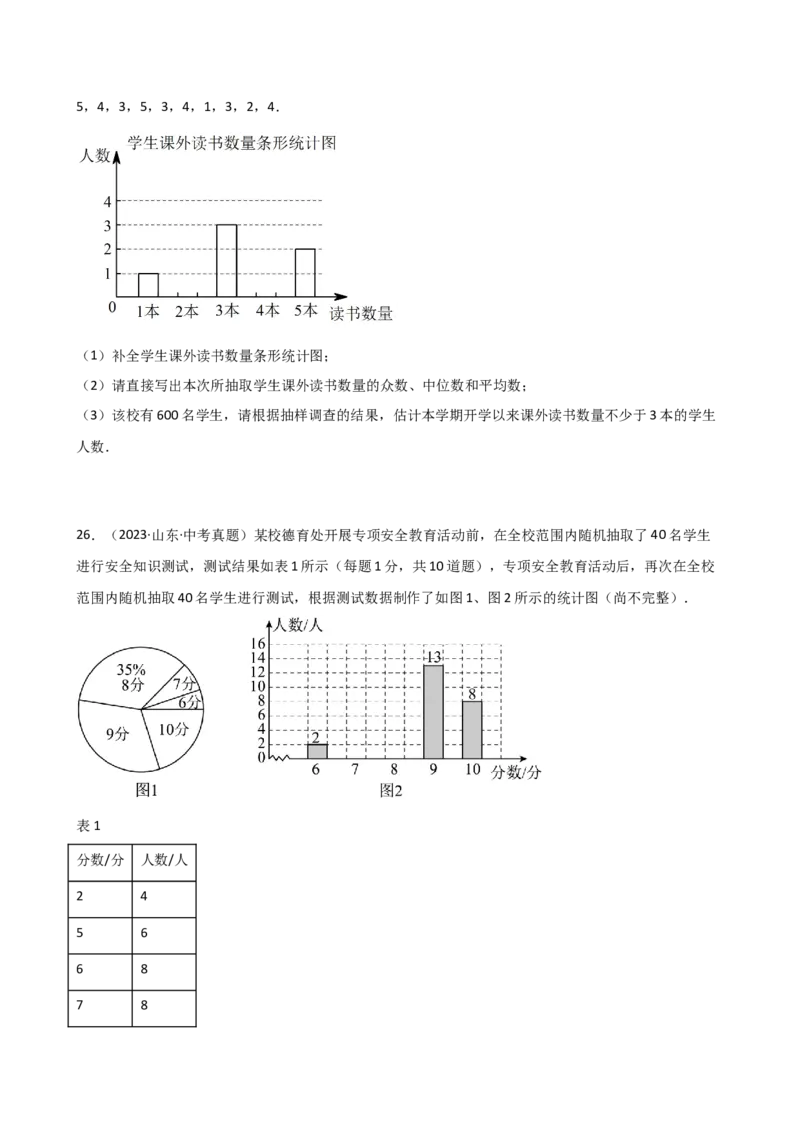 专题20.6数据的分析（精选中考真题50题）（培优练）-（人教版）_初中数学_八年级数学下册（人教版）_专题突破练习-V4