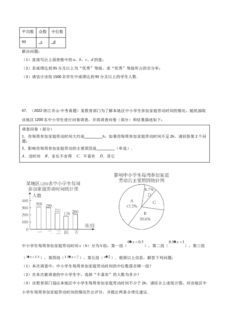 专题20.6数据的分析（精选中考真题50题）（培优练）-（人教版）_初中数学_八年级数学下册（人教版）_专题突破练习-V4