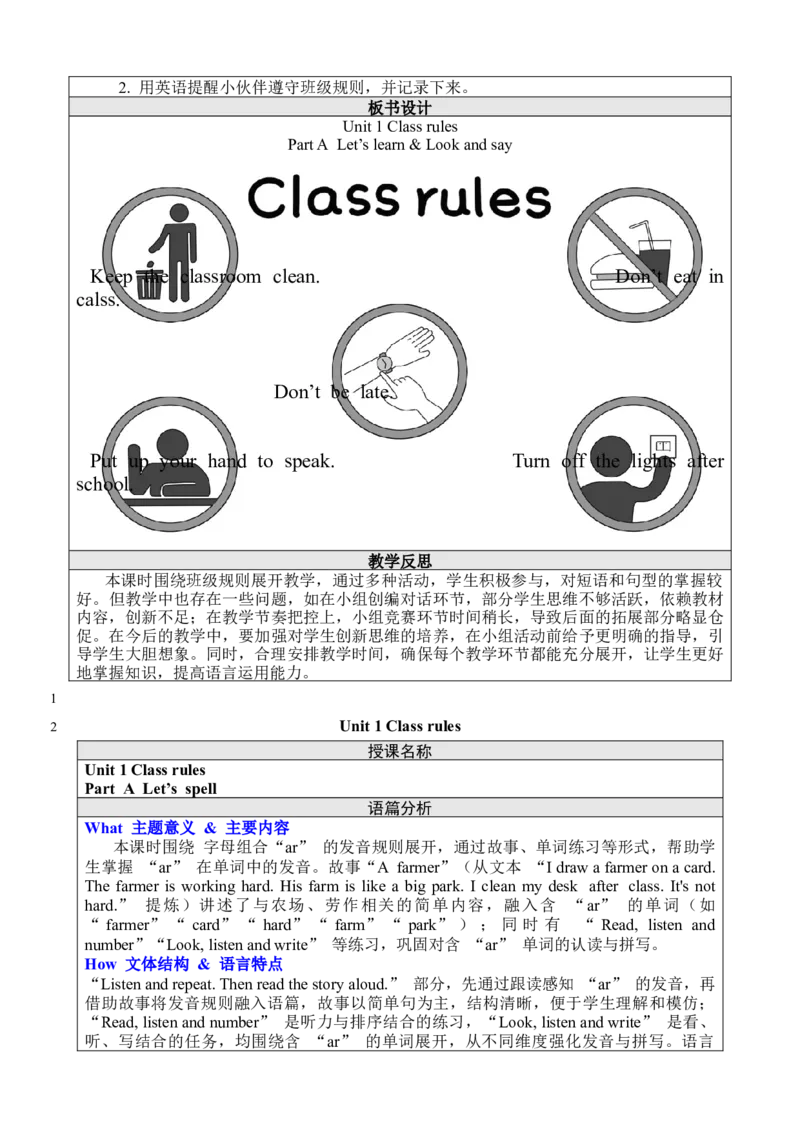 Unit1ClassRules_00上课课件PPT+教案第十套完整版_教案