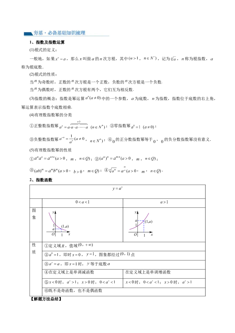 第04讲指数与指数函数（讲义）（解析版）_2.2025数学总复习_2024年新高考资料_1.2024一轮复习_2024年高考数学一轮复习讲练测（新教材新高考）_第二章函数与基本初等函数