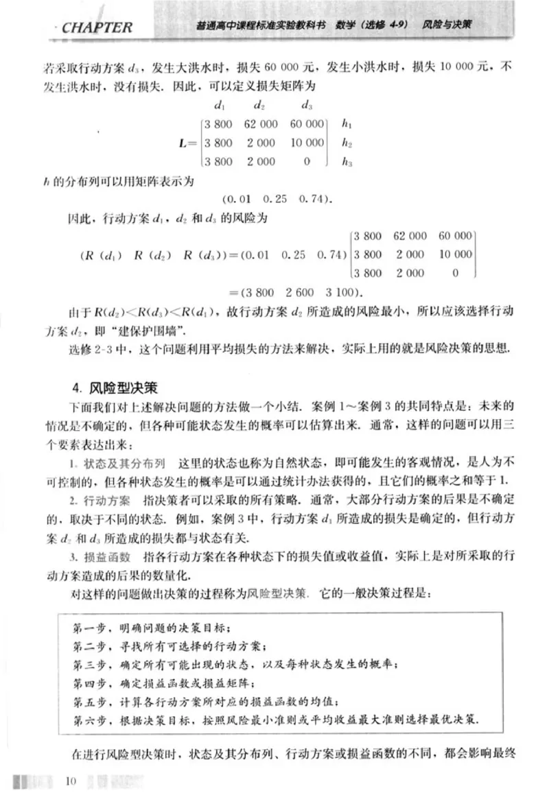 高中数学A版选修4-9风险与决策_高中课本电子全科人教版语数英政历地物化生必修选修全套课本PPT_高中数学A版