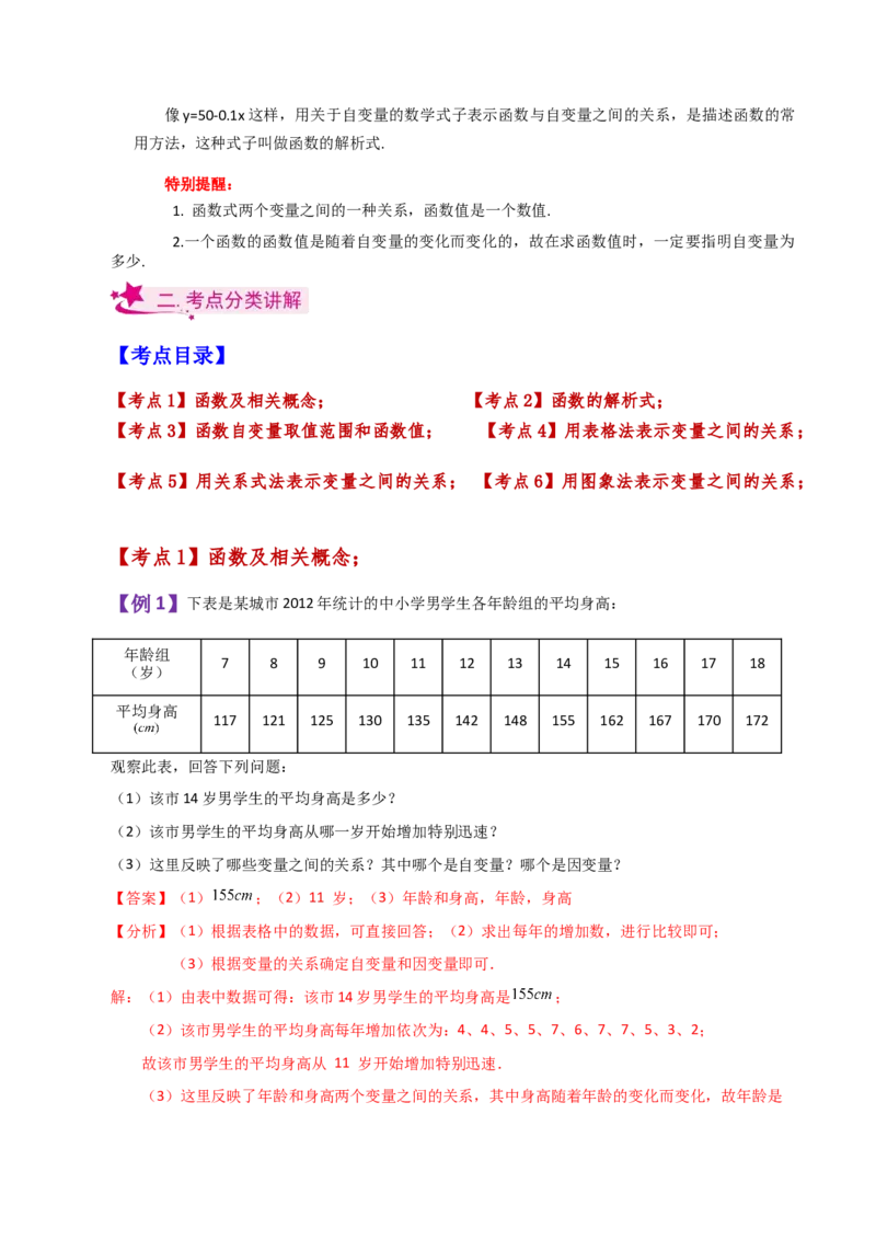 专题19.1变量与函数（知识梳理与考点分类讲解）-（人教版）_初中数学_八年级数学下册（人教版）_专题突破练习-V4