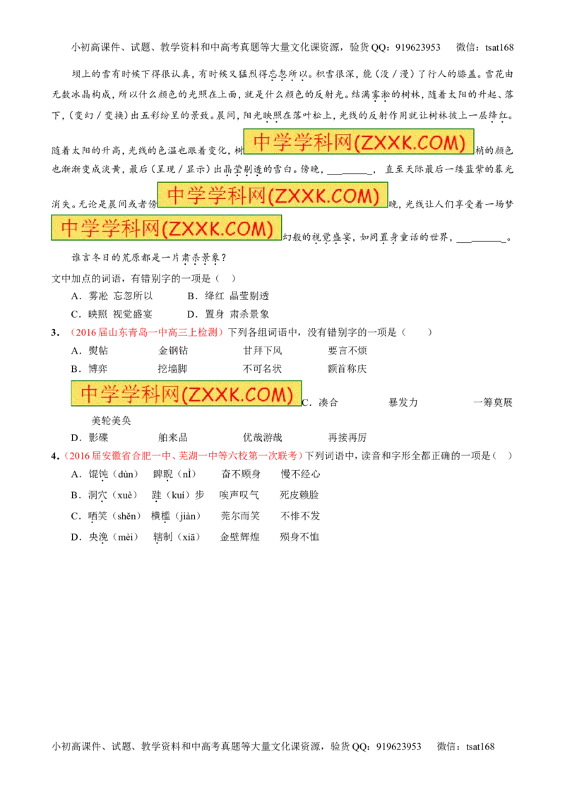 专题02识记并正确书写现代常用规范汉字（讲）-2017年高考语文一轮复习讲练测（原卷版）_高语_1高中语文_2017年高考语文一轮复习讲练测（全套打包174份）