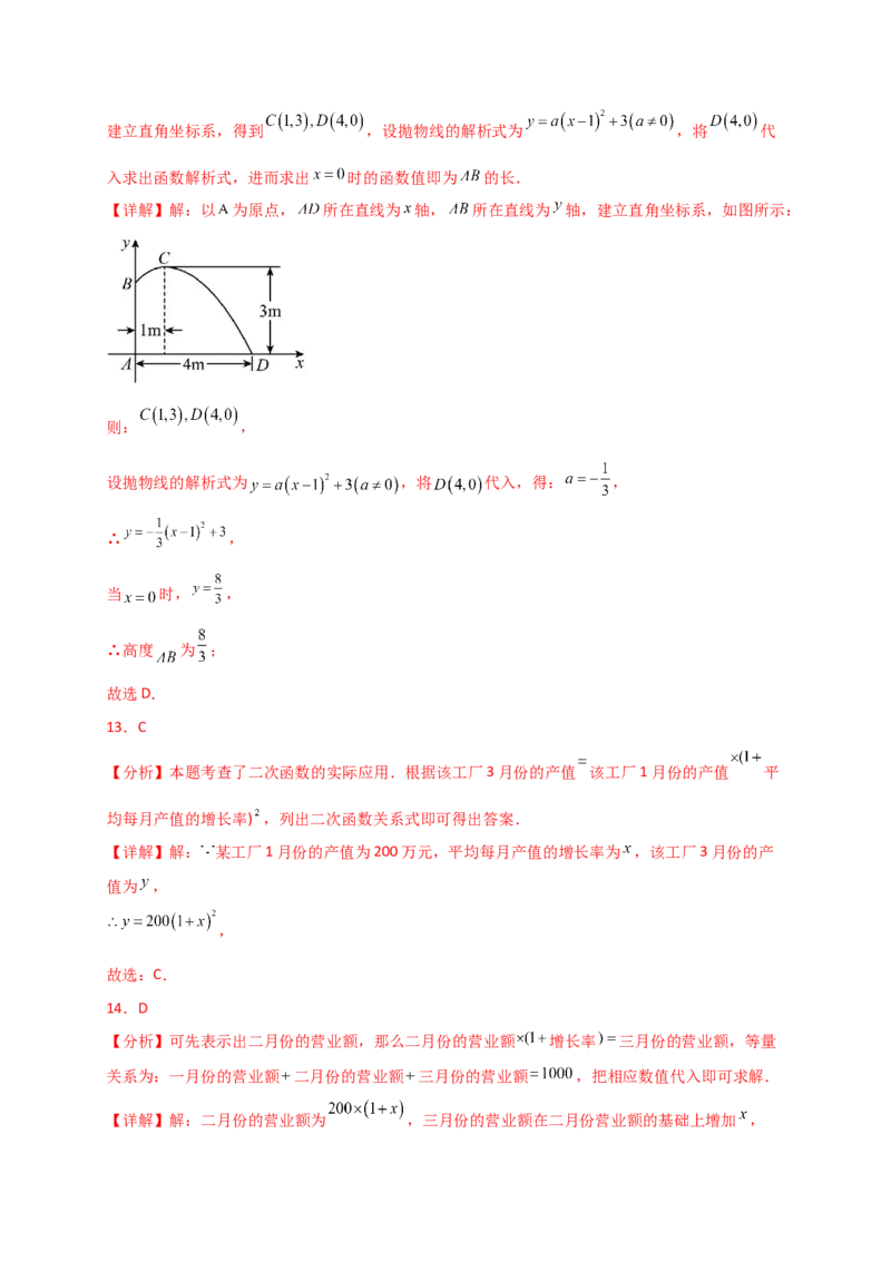 专题22.15实际问题与二次函数（专项练习）（基础练）-（人教版）_初中数学_九年级数学上册（人教版）_专题突破练习-V4_2025版