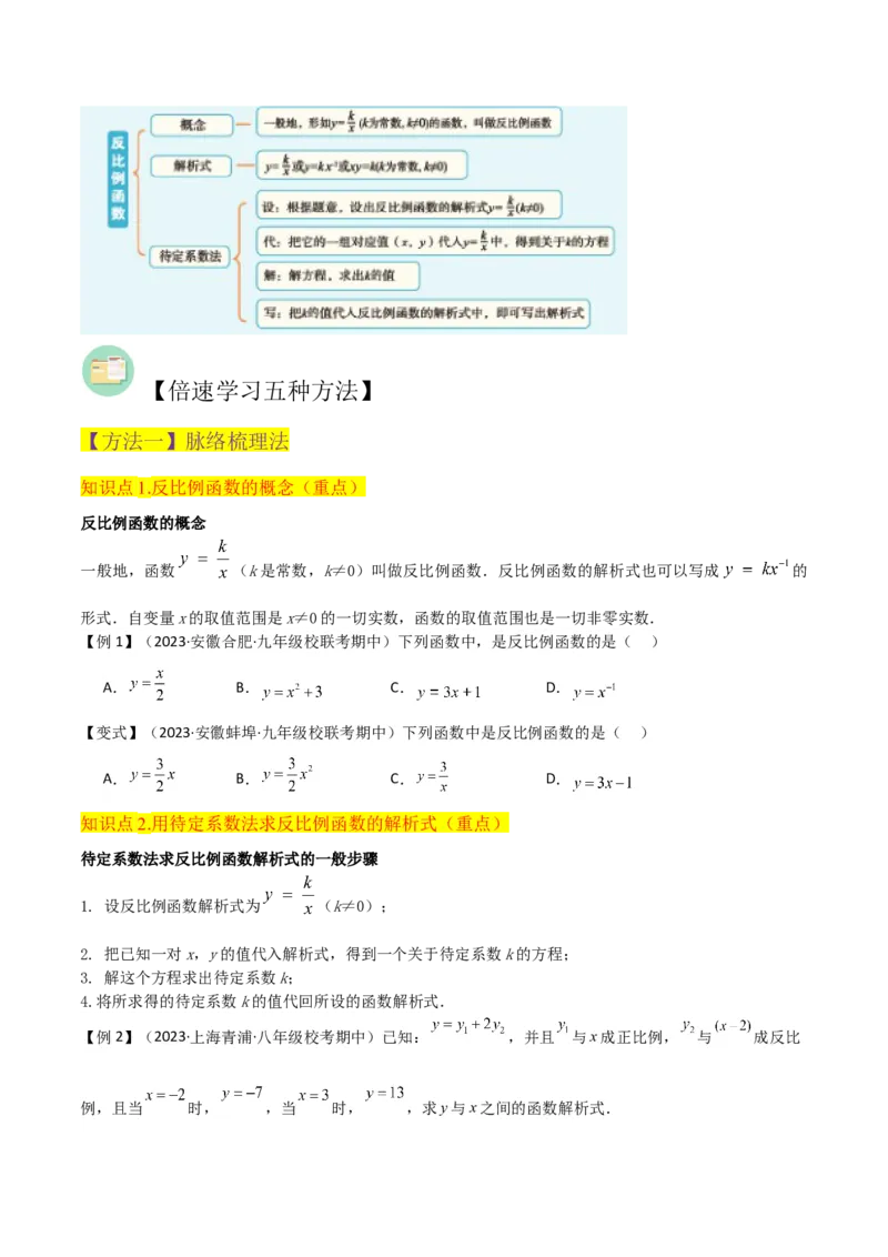 专题19反比例函数（2个知识点4种题型3个中考考点）（学生版）_初中数学_九年级数学下册（人教版）_常见题型通关讲解练-V3_2024版