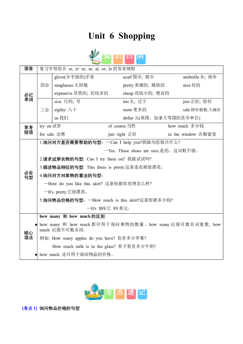 Unit6（知识清单）-（人教PEP版）_单元复习专项-K50_2025版