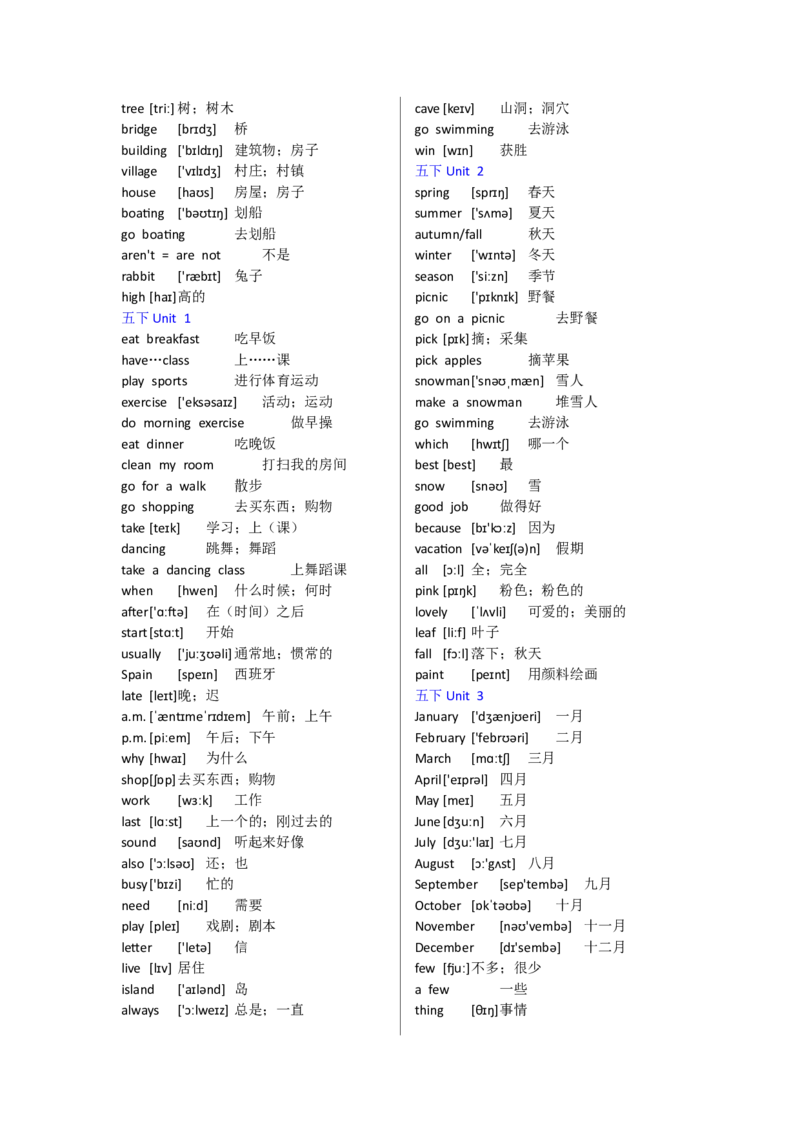 人教版PEP小学英语三年级起点（3-6年级）单词表11页_单词专项