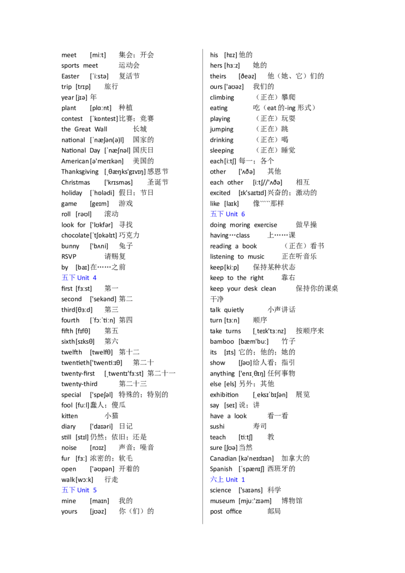 人教版PEP小学英语三年级起点（3-6年级）单词表11页_单词专项