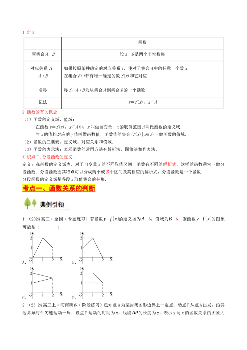 第04讲函数的概念及其表示（原卷版）_2.2025数学总复习_2025年新高考资料_一轮复习_备战2025年高考数学一轮复习考点帮_备战2025年高考数学一轮复习考点帮（天津专用）