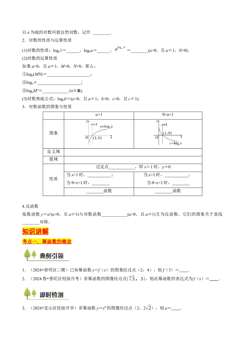 第04讲幂指对函数（8类核心考点精讲精练）（原卷版）_2.2025数学总复习_2025年新高考资料_一轮复习_备战2025年高考数学一轮复习考点帮_备战2025年高考数学一轮复习考点帮（上海专版）