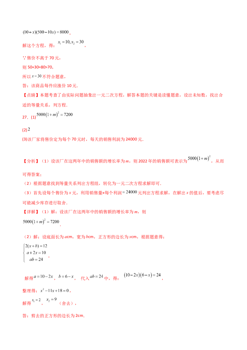 专题21.16一元二次方程（挑战常考综合（压轴）题分类专题）（专项练习）-（人教版）_初中数学_九年级数学上册（人教版）_专题突破练习-V4_2025版