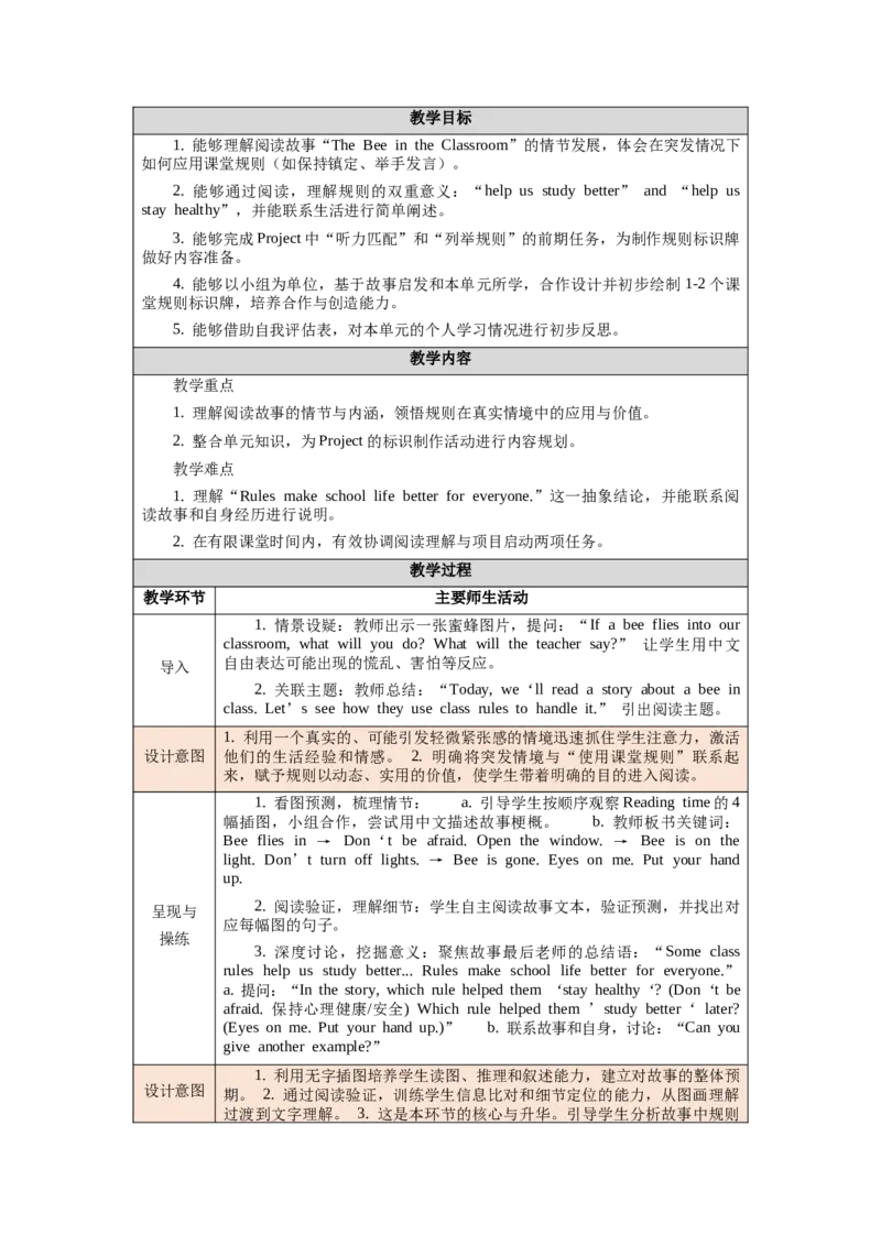 四下Unit1Classrules单元整体教学设计_00单元整体教学设计完整版