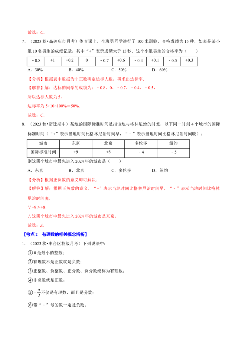 专题2.1有理数全章十一类必考点（必考点分类集训）（人教版2024）（教师版）_初中数学_七年级数学上册（人教版）_考点分类必刷题-U181