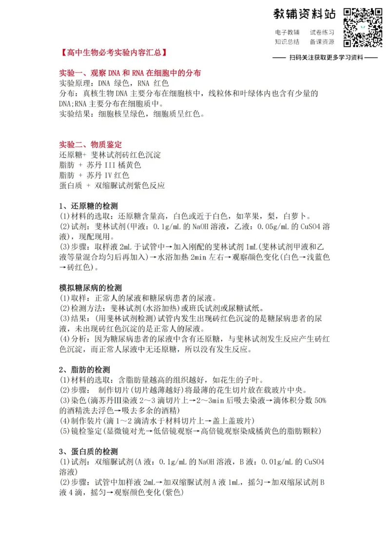 实验常考高中生物常考实验内容汇总_高中全科精选资料包_生物精选资料包_资料干货